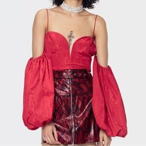 For Love & Lemons Celeste Moire Top in Rouge NWT Size XS